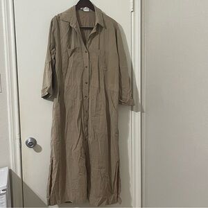 Elegant Long Sleeve Tan Dress Size L